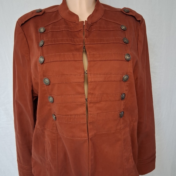Chico's Burnt Orange Military Jacket Size 2 Usa Size 12/14 - Picture 7 of 16